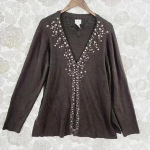 Chico's Brown Embellished Cardigan XL